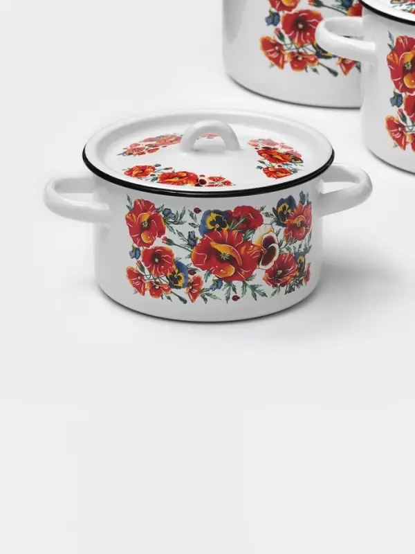 Набор кастрюль эмалированных &laquo;Маки. Мечта&raquo;, 3 предмета: 1.5 л, 2.9 л, 4.5 л, белый