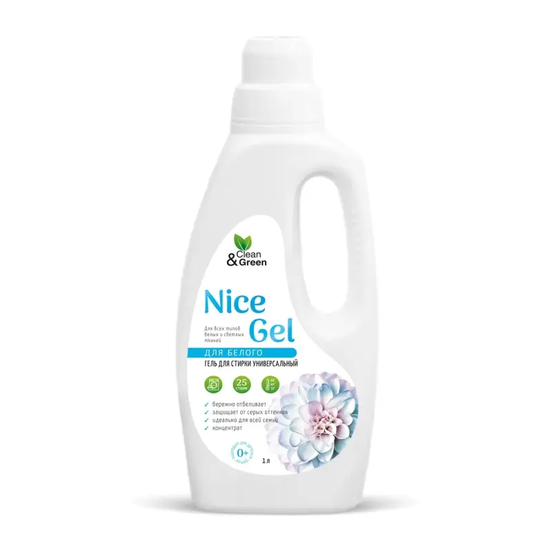 Гель для стирки "Nice Gel" для белого белья (концентрат) 1000 мл. (ПЭНД) Clean&Green CG8294