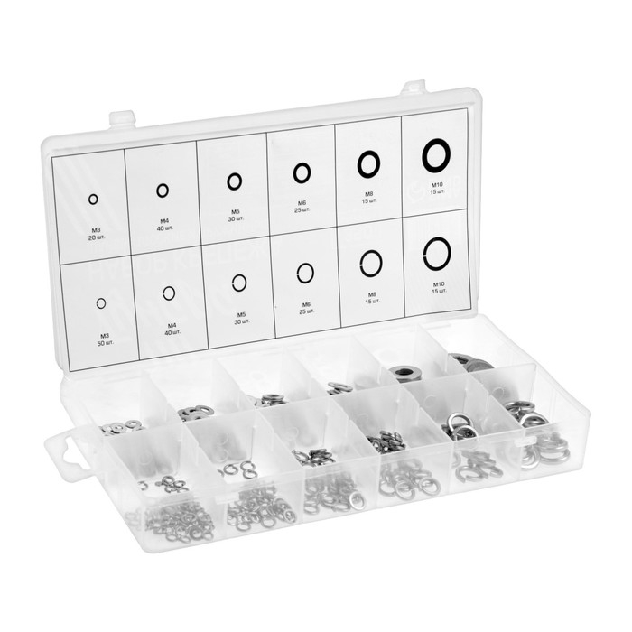 Набор шайб плоских и пружинных ТУНДРА krep, 350 предметов Набор шайб плоских и пружинных ТУНДРА krep, 350 предметов