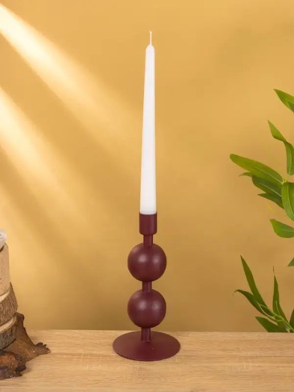 Подсвечник на 1 свечу текстурный  Подсвечник на 1 свечу текстурный "Баклажановый" с 2 сферами 8,5х8,5х18 см