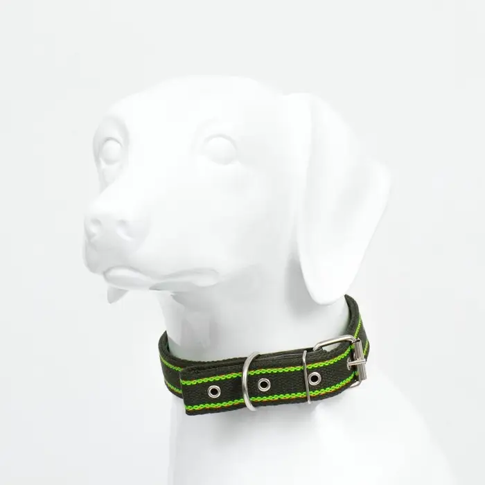 Ошейник брезентовый двухслойный, безразмерный, 67&times;3 см, ОШ до 55 см, хаки, зелёный