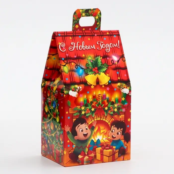 Коробка новогодняя подарочная складная «Полюсатики» 9.5×7.5×16.5 см