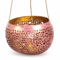 Подсвечник подвесной из кокоса, 14&times;14&times;10 см, тёмно золотисто-розовый