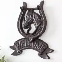 Дверной молоток для входной двери &laquo;Конь в подкове - Welcome&raquo;, чугун, 18&times;2&times;21 см