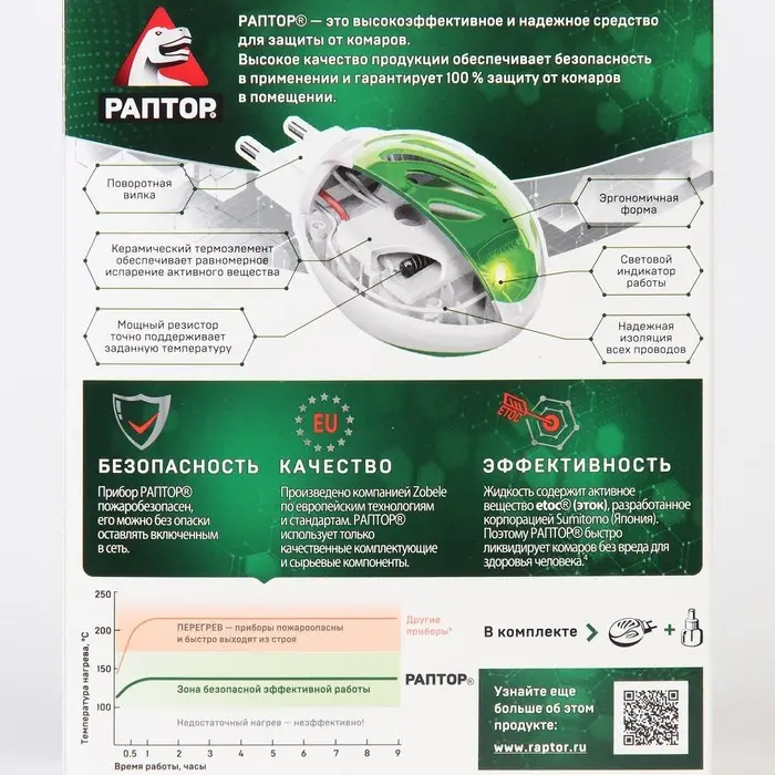 Набор фумигатор + жидкость от комаров, РАПТОР, повышенная эффективность, 30 ночей