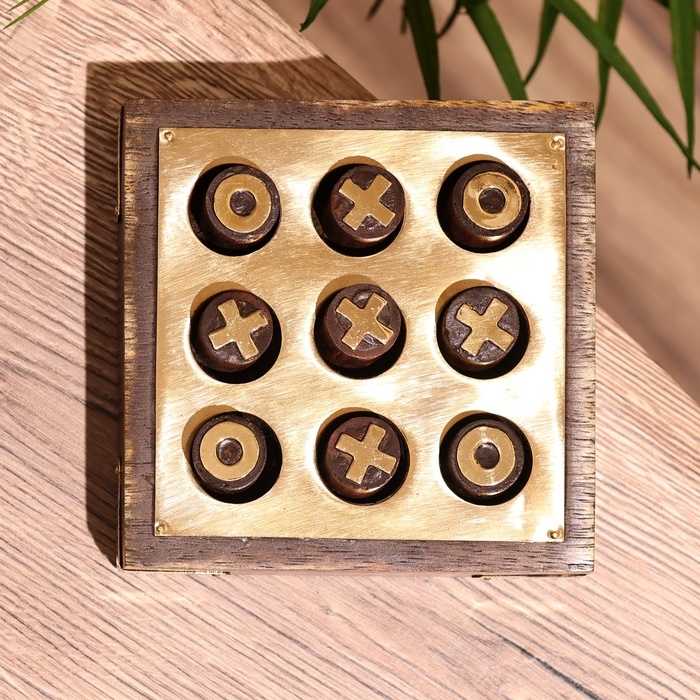 Игра настольная  Игра настольная "Крестики-нолики" 10х10 см, дерево шишам, латунь