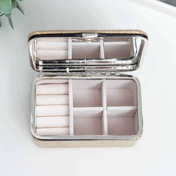 Шкатулка кожзам для украшений  Шкатулка кожзам для украшений "Мелкие квадратики. Золото" 6х7х12 см