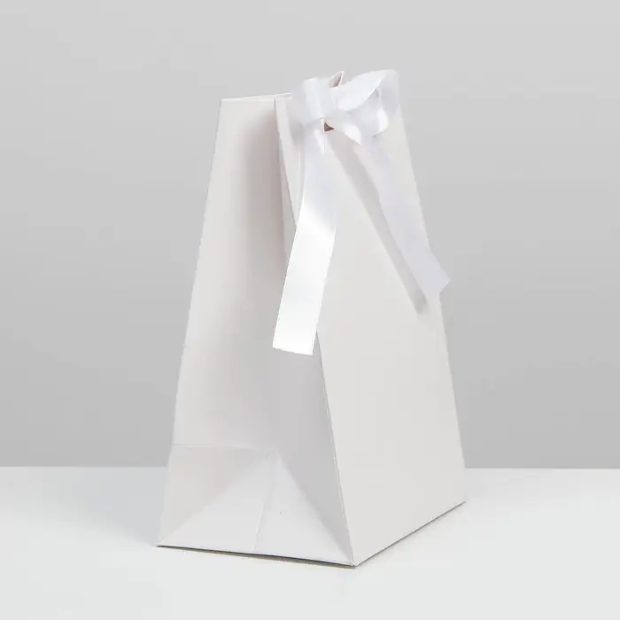 Пакет подарочный с лентой, упаковка, «Белый», 13 х 19 х 9 см