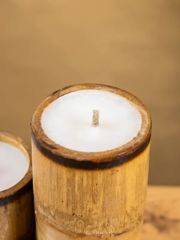 Свеча в бамбуке тройная «Руны», 13×14×30 см, 100 мл, бежевая