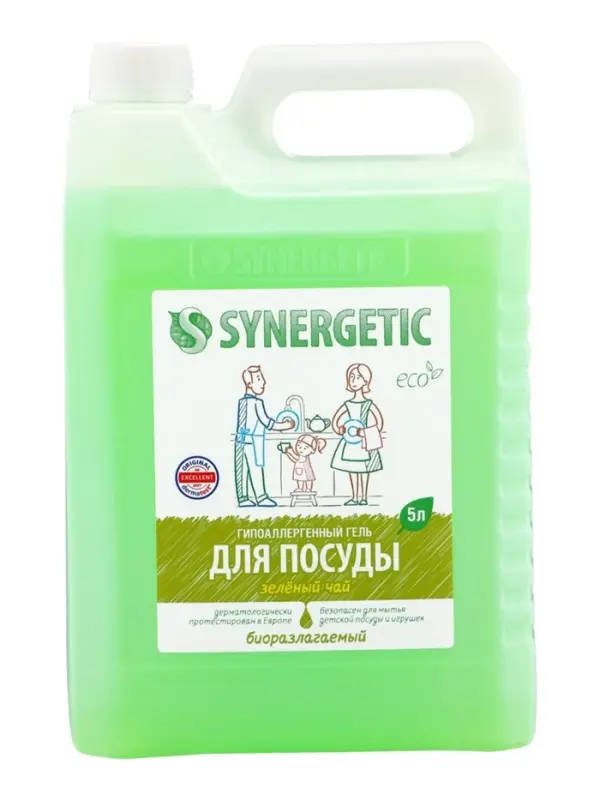 Гель для мытья посуды SYNERGETIC зеленый чай, 5 л