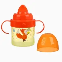 Поильник детский M&B &laquo;Лисята. Мамы и малыши&raquo; с твёрдым носиком, от 9 мес., 140 мл., с ручками, оранжевый