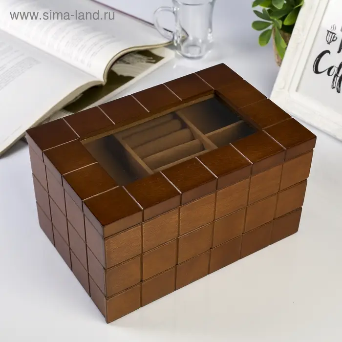 Шкатулка для украшений &laquo;Клетка&raquo;, дерево, коричневая, 13.8&times;16.5&times;24 см