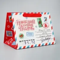 Пакет подарочный новогодний с широким дном &laquo;Новогодняя почта&raquo;, 25&times;19&times;18 см