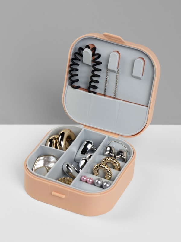 Органайзер для украшений «Шкатулка», с крючками, 9×9×3.8 см, розовый