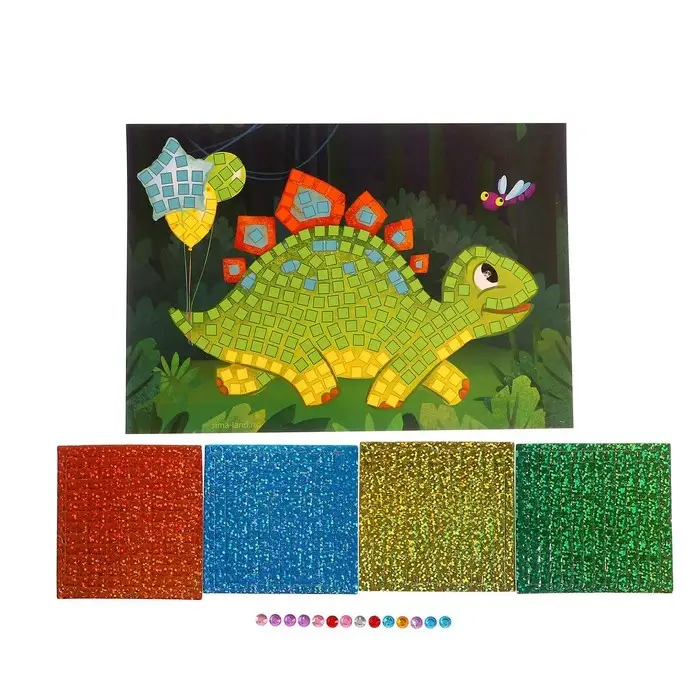 Аппликация стикерами «Весёлый динозавр», EVA стикеры, набор для творчества, стикерная мозаика