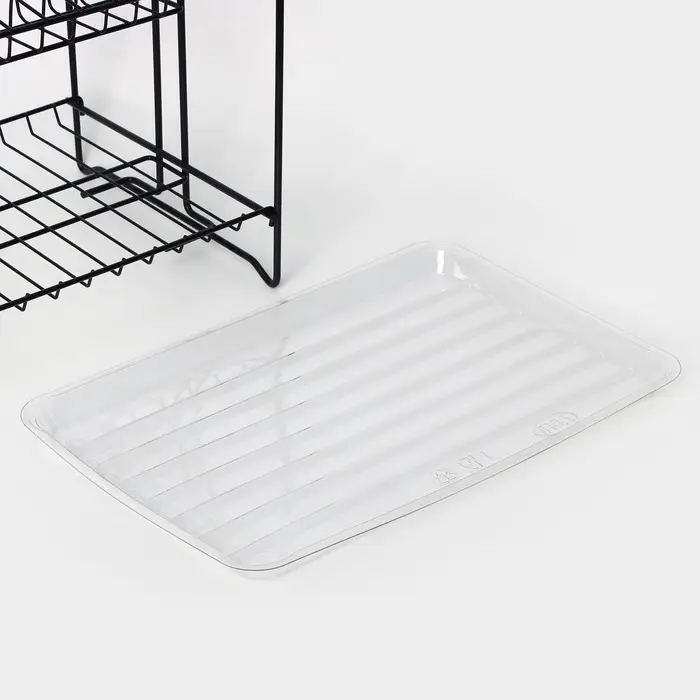 Сушилка для посуды с поддоном 2-х ярусная, разборная, 39.5&times;24&times;29.5 см, чёрная