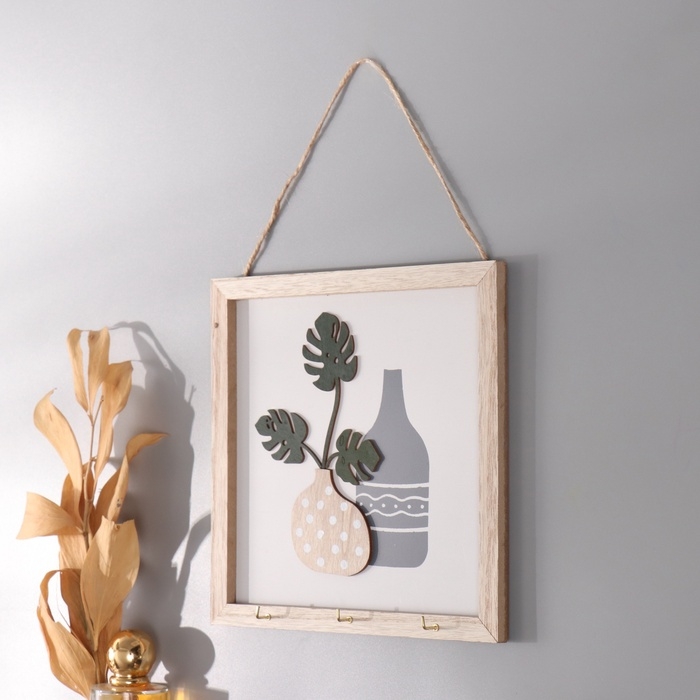 Крючки декоративные дерево Крючки декоративные дерево "Ветки монстеры и две вазы" 2,5х20х20 см