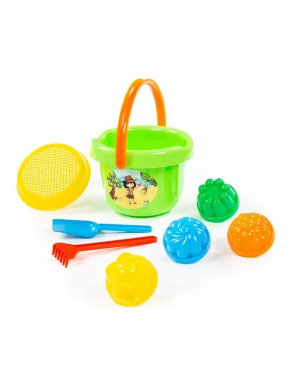 Набор игрушек для песочницы, 8 предметов: ведро, ситечко, лопатка, грабельки, формочки, МИКС