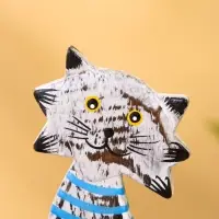 Календарь настольный "Полосатый кот" дерево 7х4х14 см, цв.  серо-голубой