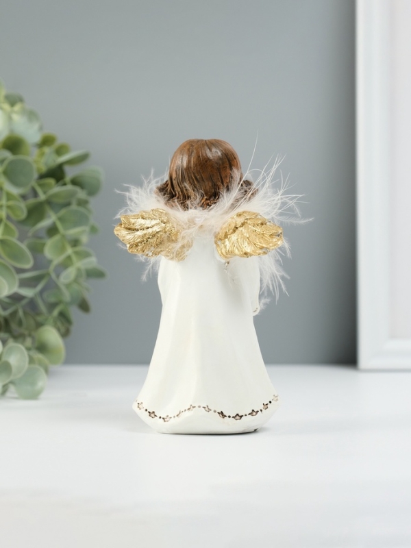 Сувенир полистоун "Ангелочек со звёздами в ладонях" пух, золотые крылья 8,5х7х13 см