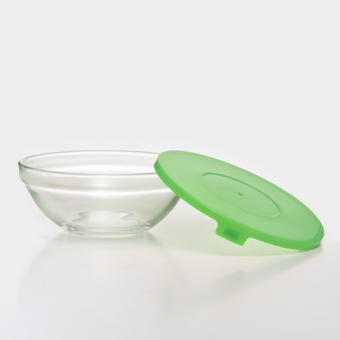 Набор стеклянных салатников Доляна «Классика», с крышками, 5 предметов: 900 мл (17×7,6 см), 500 мл (16×6 см), 350 мл (12,5×5,4 см), 200 мл (10,5×4,5 см), 130 мл (9×3,7 см), цвет зелёный