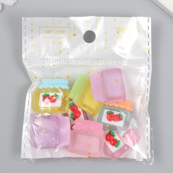 Декор для творчества пластик Декор для творчества пластик "Варенье клубничное в банке" набор 8 шт 2х2,1х0,7 см