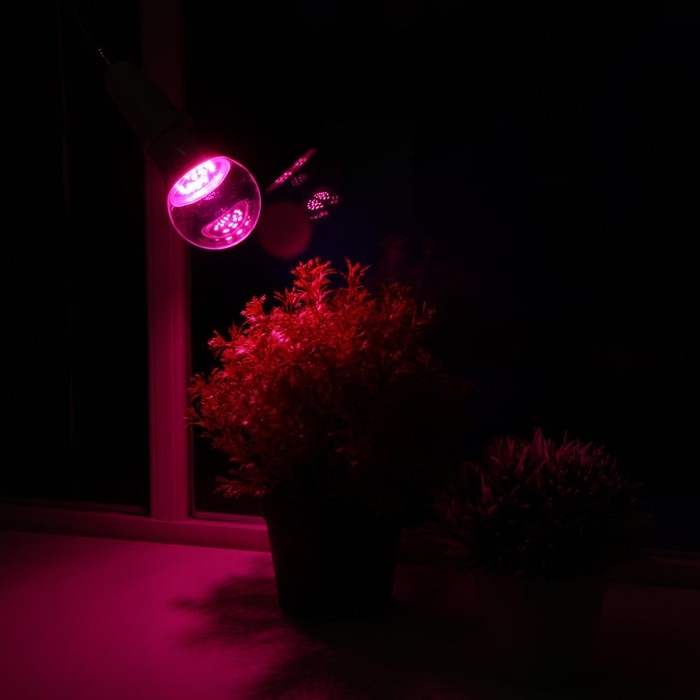 Фитолампа светодиодная Luazon Lighting, А60, E27, 9Вт, IP44, 220В, 270°, мультиспектральная Фитолампа светодиодная Luazon Lighting, А60, E27, 9Вт, IP44, 220В, 270°, мультиспектральная