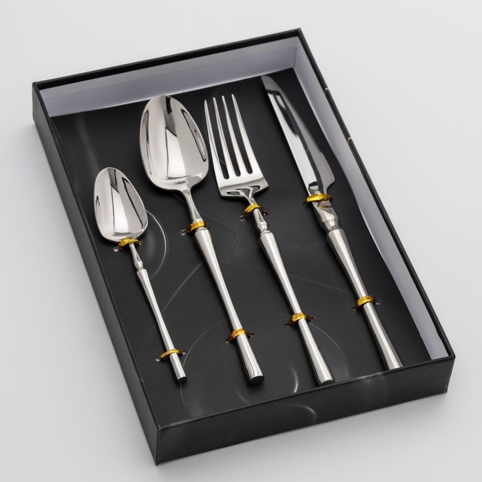 Набор столовых приборов из нержавеющей стали Magistro «Фьюжн», 4 предмета, цвет серебряный Набор столовых приборов из нержавеющей стали Magistro «Фьюжн», 4 предмета, цвет серебряный