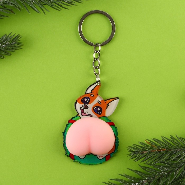 Брелок новогодний, для ключей, мялка «Корги с венком» 4,6 х 12,8 см Брелок новогодний, для ключей, мялка «Корги с венком» 4,6 х 12,8 см