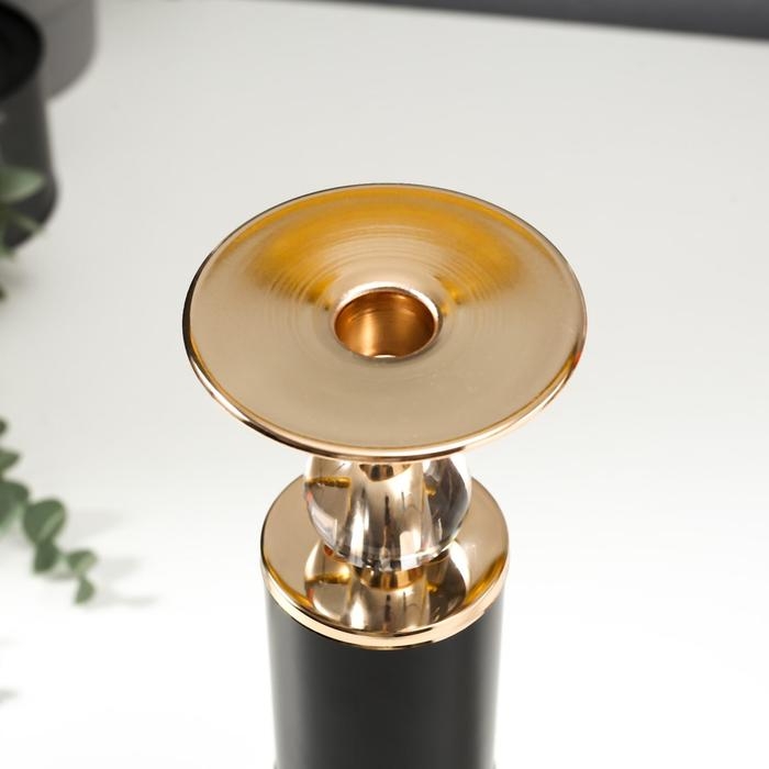 Подсвечник металл на 1 свечу  Подсвечник металл на 1 свечу "Колонна с кристаллами" чёрный с золотом 30х12х12 см