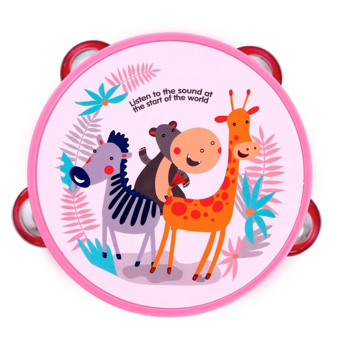 Игрушка музыкальная «Бубен. Зверята», 8 металлических бубенцов, МИКС