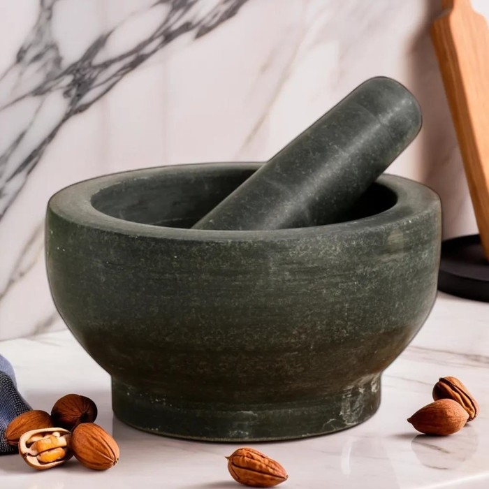 Ступка с пестиком из камня большая, 1000 мл, черная, в коробке Ступка с пестиком из камня большая, 1000 мл, черная, в коробке