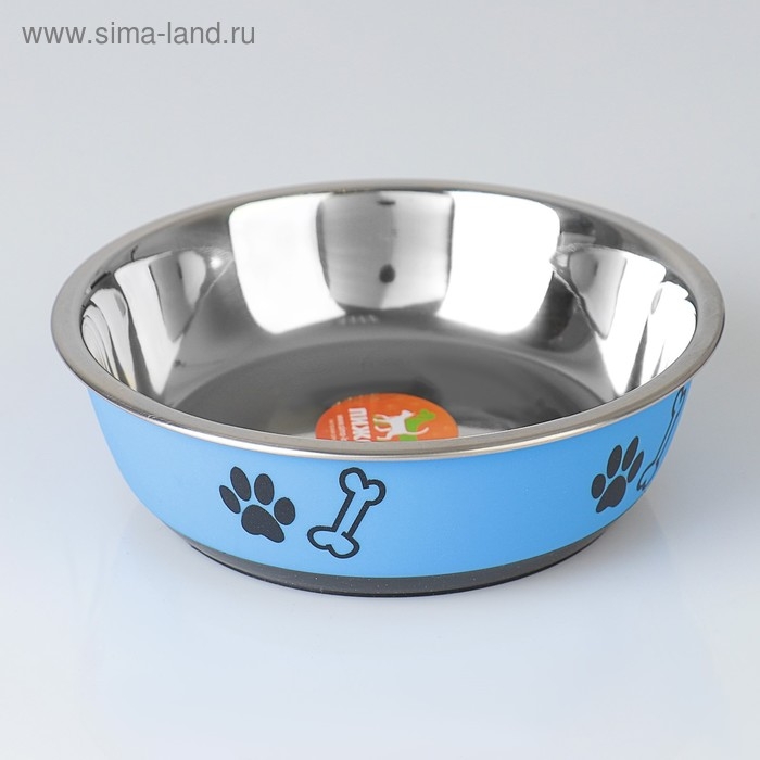 Миска округлая с нескользящим основанием и принтом, 450 мл, голубая Миска округлая с нескользящим основанием и принтом, 450 мл, голубая