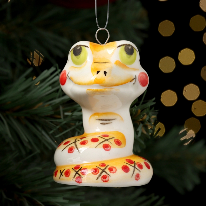 Новый год. Ёлочная игрушка символ года Новый год. Ёлочная игрушка символ года "Змей Улыбка красный", 7 см, фарфор