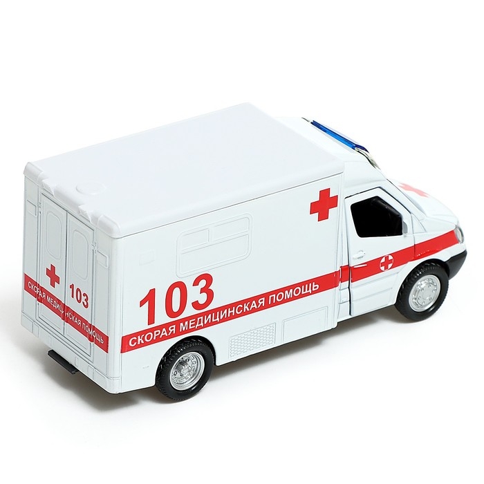 Машина металлическая «Скорая», 1:32, свет и звук, инерция, открываются двери