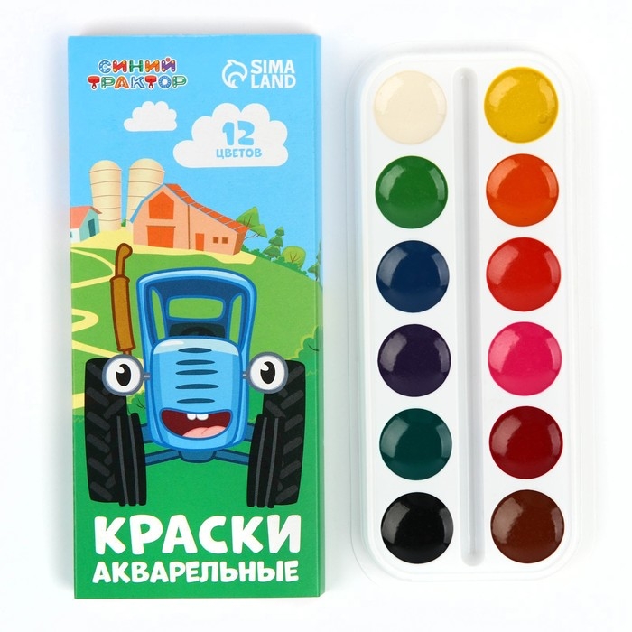 Акварель медовая «Синий трактор», 12 цветов, в картонной коробке, без кисти Акварель медовая «Синий трактор», 12 цветов, в картонной коробке, без кисти