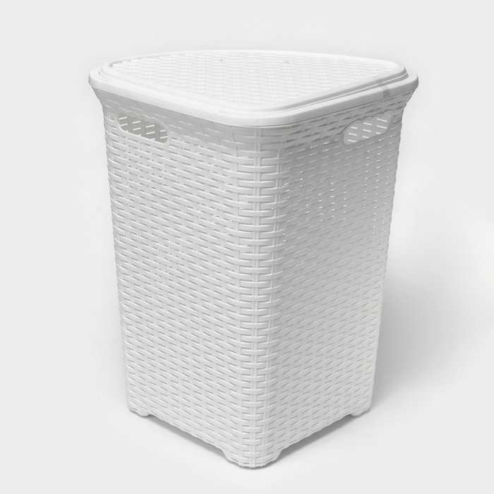 Корзина для белья угловая с крышкой «Ротанг», 60 л, 40×40×58 см, цвет белый