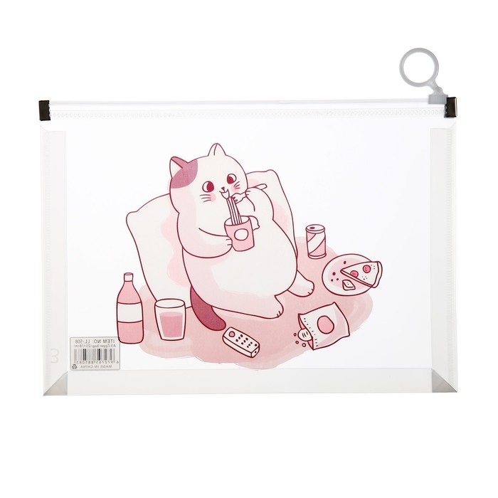 Папка-конверт на молнии формат А5, 180мкр, с рисунком Папка-конверт на молнии формат А5, 180мкр, с рисунком "Кот", МИКС