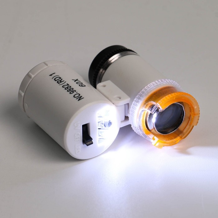 Лупа с подсветкой, для проверки денег, кратность 60х, белая Лупа с подсветкой, для проверки денег, кратность 60х, белая