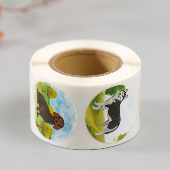 Наклейка бумага Наклейка бумага "Пёсики" d=2,5 см 252 шт в рулоне