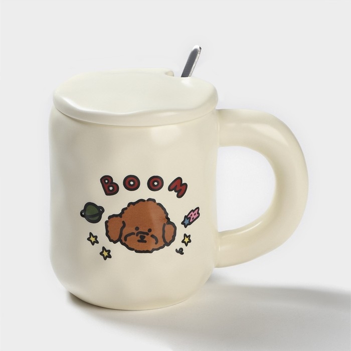 Кружка керамическая с ложкой &laquo;Мишка&raquo;, 450 мл, цвет бежевый