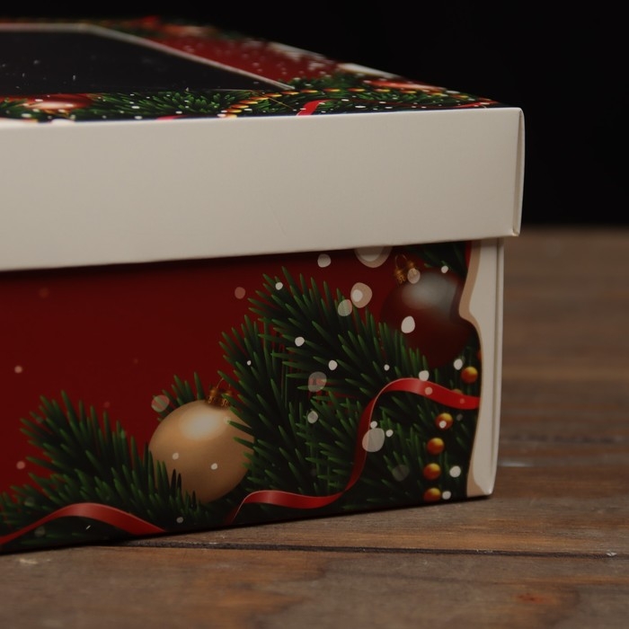 Новый год. Коробка подарочная новогодняя складная, крышка-дно , с окном Новый год. Коробка подарочная новогодняя складная, крышка-дно , с окном "Счастливого Рождества" 30 х 20 х 9 см
