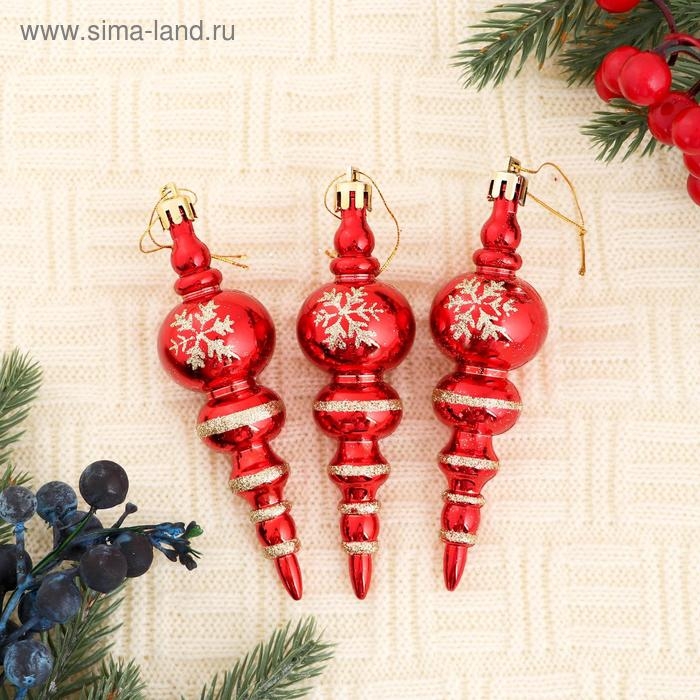 Украшение ёлочное Украшение ёлочное "Сосулька со снежинкой" (набор 3 шт) 3,5х12 см, красный