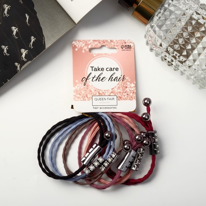 Резинка для волос Резинка для волос "Делия" (набор 6 шт) бусинки блеск, 5 см