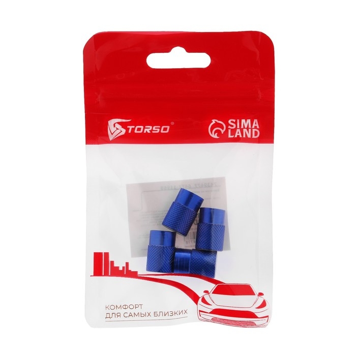 Колпачок на вентиль TORSO, синий, набор 4 шт Колпачок на вентиль TORSO, синий, набор 4 шт