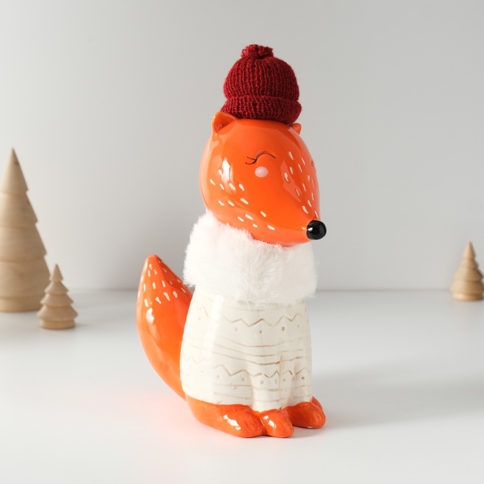 Копилка керамика  Копилка керамика "Лисёнок в сером свитере и шапке" 7,8х15,7х25 см