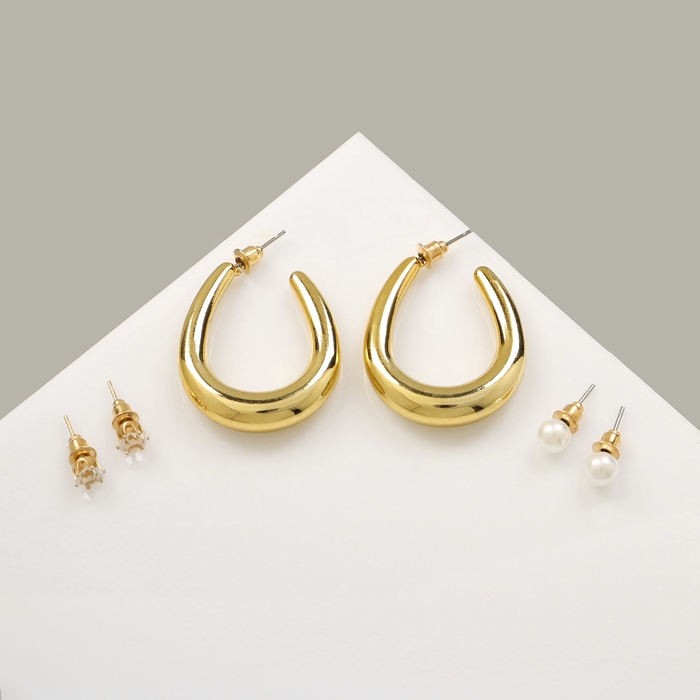 Серьги набор 3 пары «Нежность», цвет белый в золоте Серьги набор 3 пары «Нежность», цвет белый в золоте