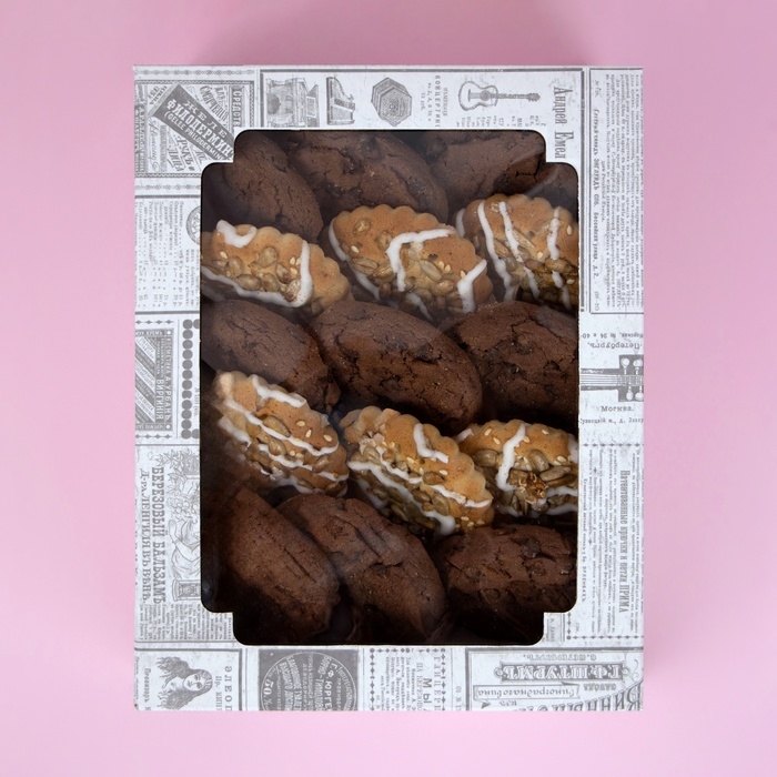 Коробка самосборная, крышка-дно, с окном, «Газета» 18 х 15 х 5 см Коробка самосборная, крышка-дно, с окном, «Газета» 18 х 15 х 5 см