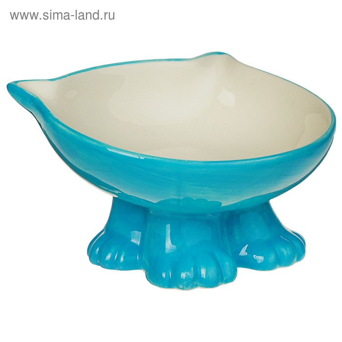 Миска керамическая  Миска керамическая "Киса" на подставке-лапках 200 мл  голубая