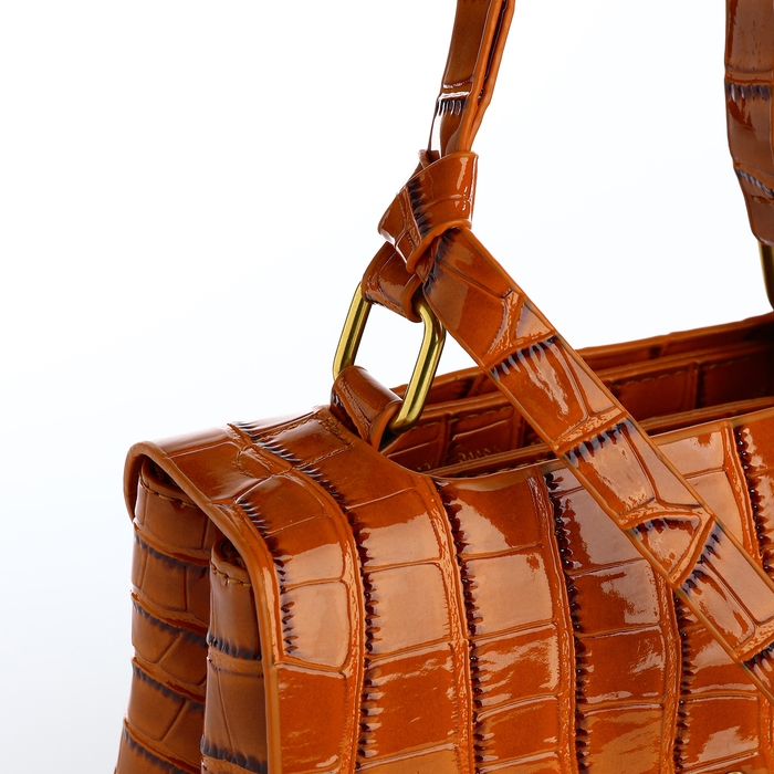 Сумка-мессенджер на клапане, длинный ремень, цвет рыжий